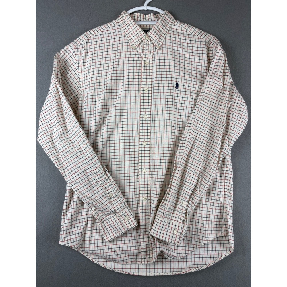 Ralph Lauren Classic Fit Tattersall Check Button Down Shirt Mens L Red Navy